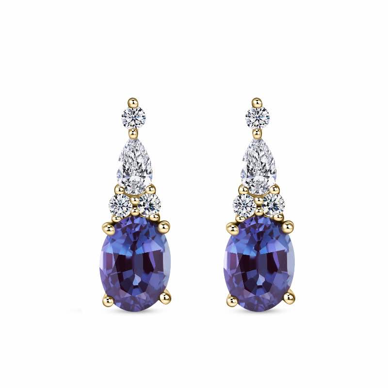 14K Yellow Gold Lab-created Alexandrite and Moissanite Earrings